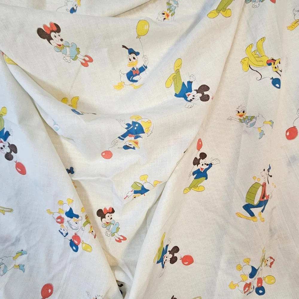 Vintage Disney Mickey Mouse Donald Duck Pluto Fit Crib Sheet White Multi Color